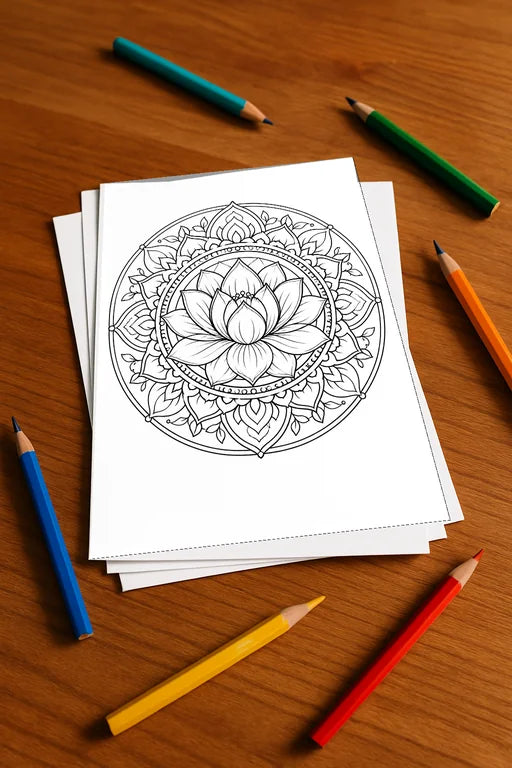 Mandalas Malbuch 20 Ausmalbilder gedruckt+lose – Mockup-Ansicht