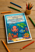 Meerestiere Malbuch 100 Ausmalbilder gedruckt und gebunden – Mockup-Ansicht