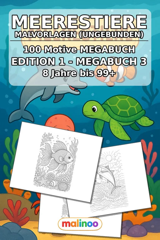 Meerestiere Malbuch 100 Ausmalbilder gedruckt+lose – Cover