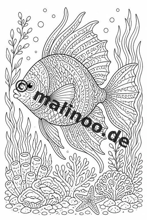 Meerestiere Malbuch 20 Ausmalbilder PDF Download digital – Vorschaubild 1