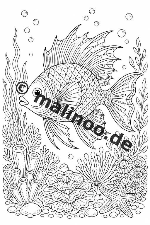 Meerestiere Malbuch 20 Ausmalbilder PDF Download digital – Vorschaubild 1