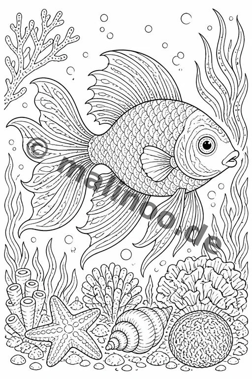 Meerestiere Malbuch 20 Ausmalbilder PDF Download – Vorschaubild 1