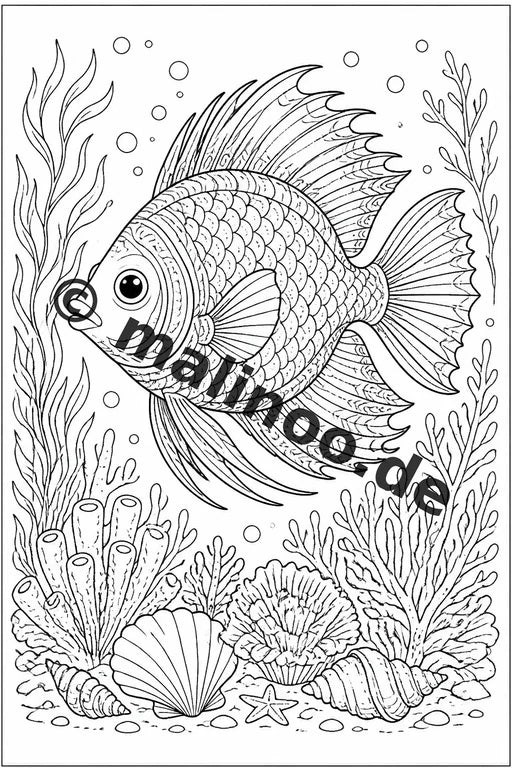 Meerestiere Malbuch 20 Ausmalbilder PDF Download digital – Vorschaubild 1