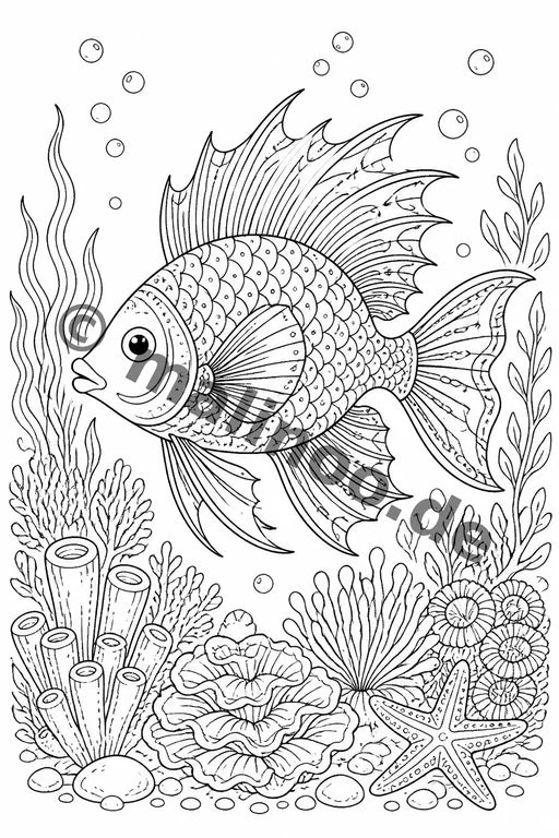 Meerestiere Malbuch 20 Ausmalbilder PDF Download – Vorschaubild 1