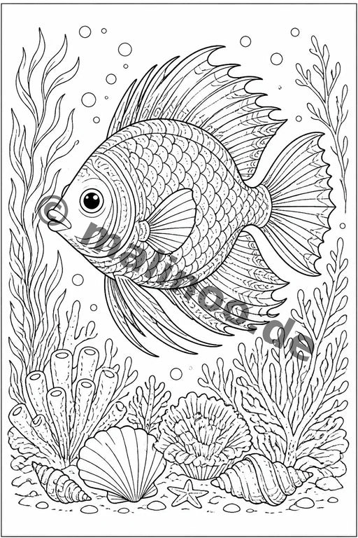 Meerestiere Malbuch 20 Ausmalbilder PDF Download – Vorschaubild 1