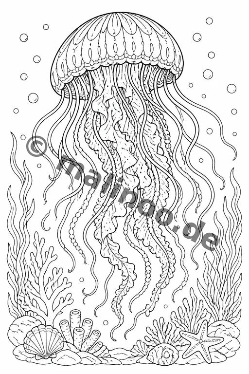 Meerestiere Malbuch 20 Ausmalbilder PDF Download – Vorschaubild 4