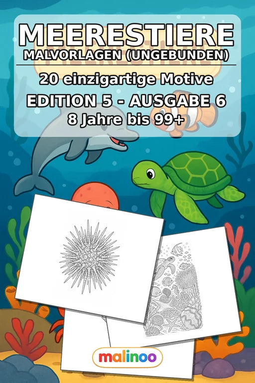 Meerestiere Malbuch 20 Ausmalbilder gedruckt, ungebunden – Cover