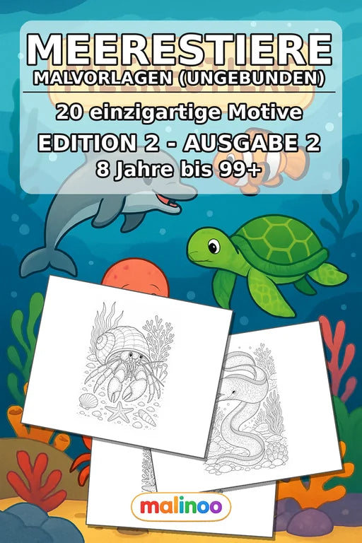 Meerestiere Malbuch 20 Ausmalbilder gedruckt+lose – Cover