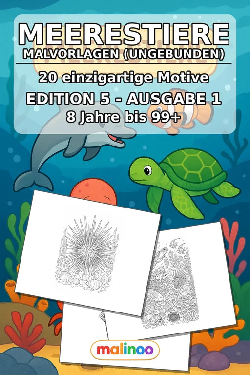 Meerestiere Malbuch 20 Ausmalbilder gedruckt+lose – Cover