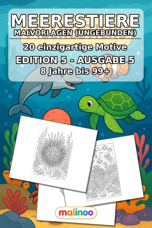 Meerestiere Malbuch 20 Ausmalbilder gedruckt+lose – Cover