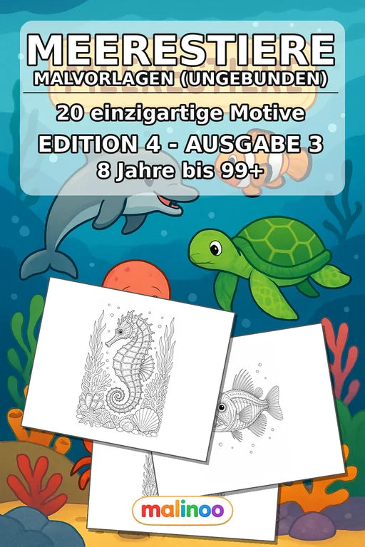 Meerestiere Malbuch 20 Ausmalbilder gedruckt, ungebunden – Cover
