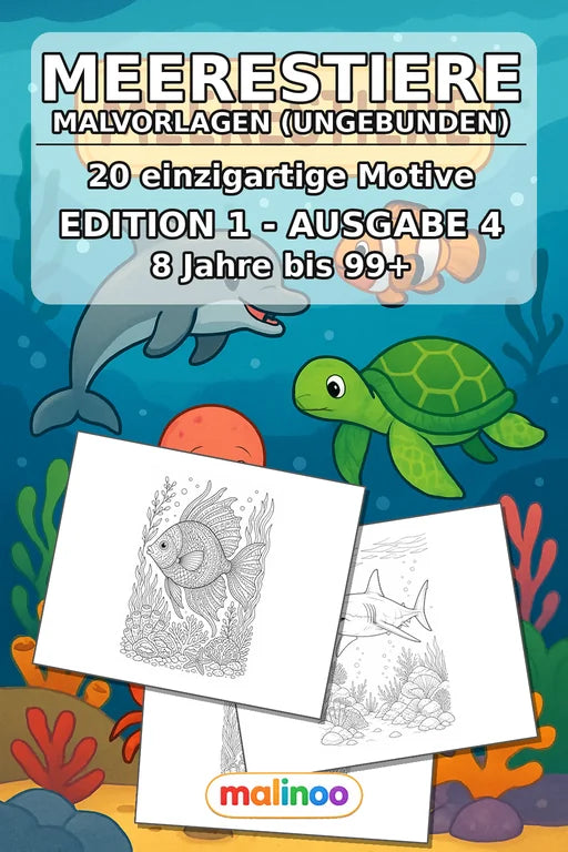 Meerestiere Malbuch 20 Ausmalbilder gedruckt+lose – Cover
