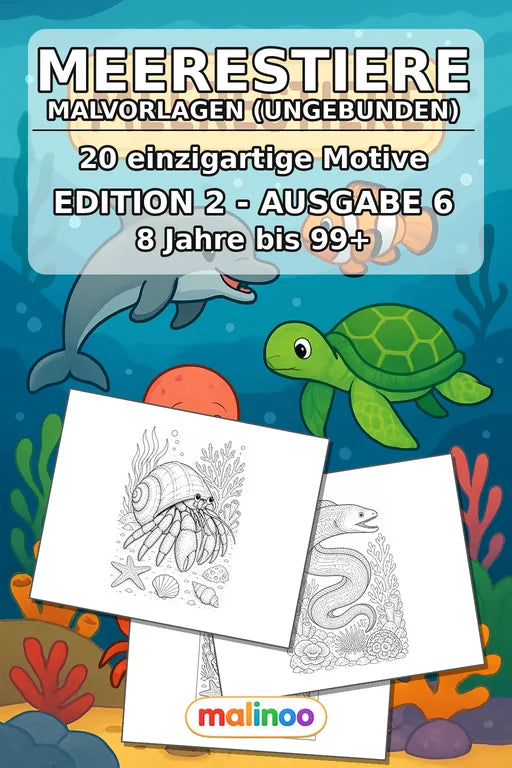 Meerestiere Malbuch 20 Ausmalbilder gedruckt+lose – Cover