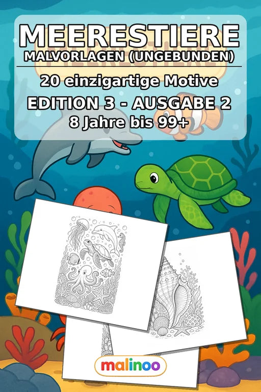 Meerestiere Malbuch 20 Ausmalbilder gedruckt+lose – Cover
