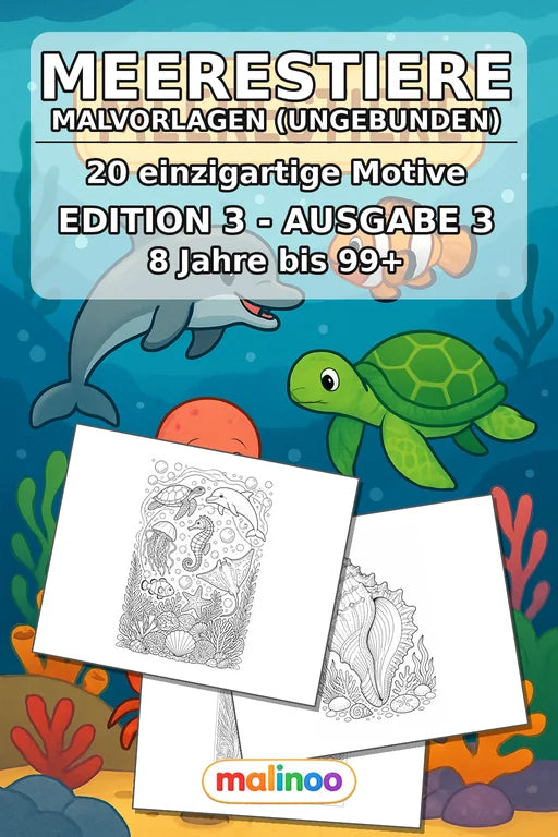 Meerestiere Malbuch 20 Ausmalbilder gedruckt+lose – Cover