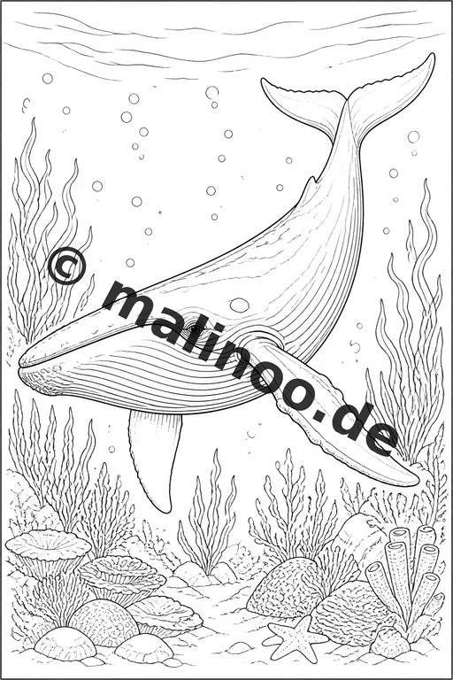 Meerestiere Malbuch 20 Ausmalbilder gedruckt, ungebunden – Vorschaubild 3