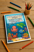 Meerestiere Malbuch 50 Ausmalbilder gedruckt und gebunden – Mockup-Ansicht