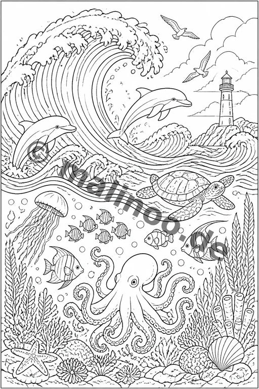Meerestiere Malbuch 50 Ausmalbilder gedruckt+gebunden – Vorschaubild 8