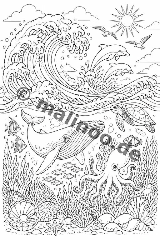Meerestiere Malbuch 50 Ausmalbilder gedruckt+gebunden – Vorschaubild 8