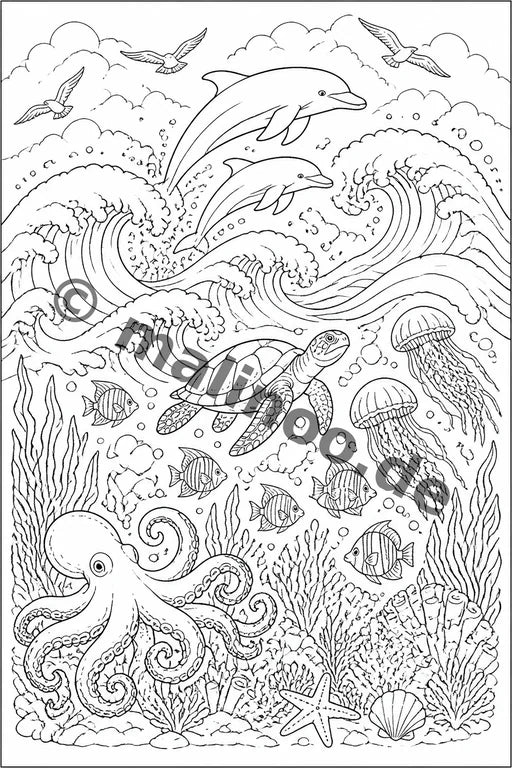 Meerestiere Malbuch 50 Ausmalbilder gedruckt+gebunden – Vorschaubild 8