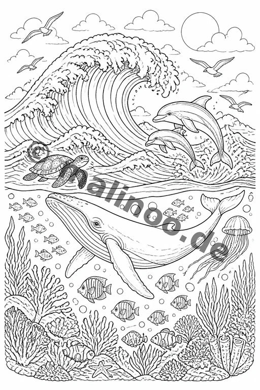 Meerestiere Malbuch 50 Ausmalbilder gedruckt+gebunden – Vorschaubild 8