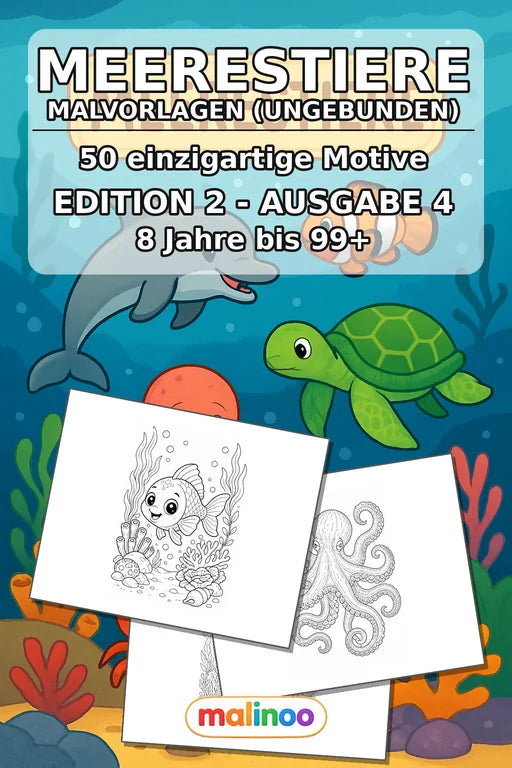 Meerestiere Malbuch 50 Ausmalbilder gedruckt+lose – Cover
