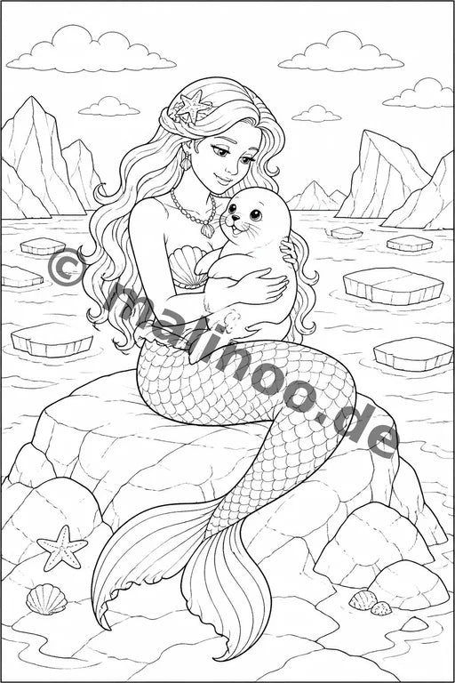 Meerjungfrauen Malbuch 100 Ausmalbilder PDF Download – Vorschaubild 3