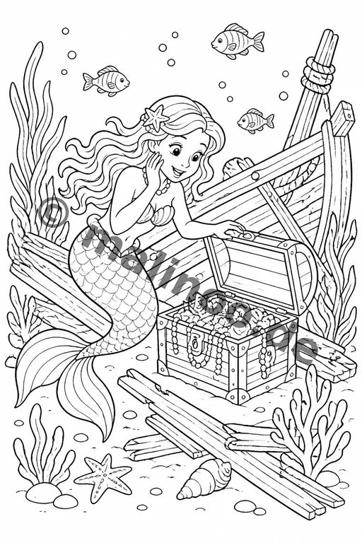 Meerjungfrauen Malbuch 100 Ausmalbilder PDF Download – Vorschaubild 4