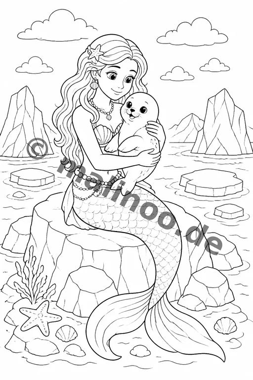 Meerjungfrauen Malbuch 20 Ausmalbilder PDF Download – Vorschaubild 3