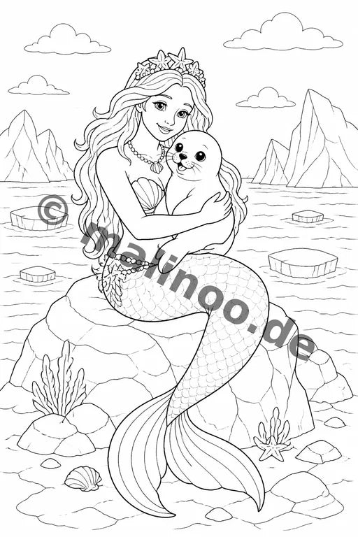 Meerjungfrauen Malbuch 20 Ausmalbilder PDF Download – Vorschaubild 3