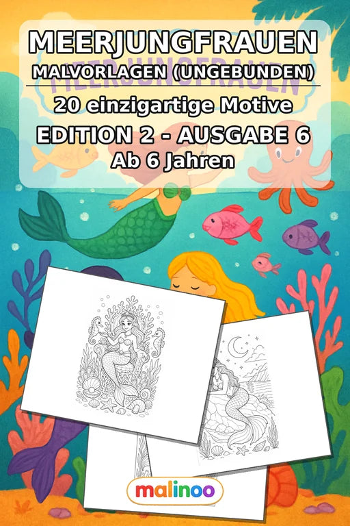 Meerjungfrauen Malbuch 20 Ausmalbilder gedruckt+lose – Cover