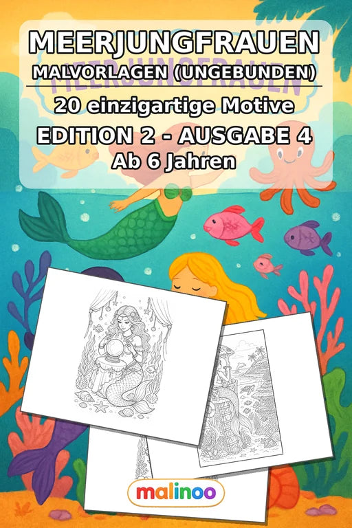 Meerjungfrauen Malbuch 20 Ausmalbilder gedruckt+lose – Cover