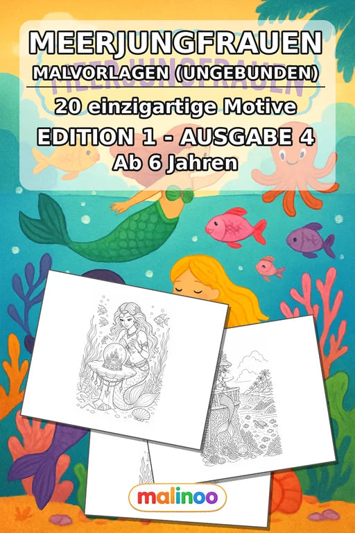 Meerjungfrauen Malbuch 20 Ausmalbilder gedruckt+lose – Cover