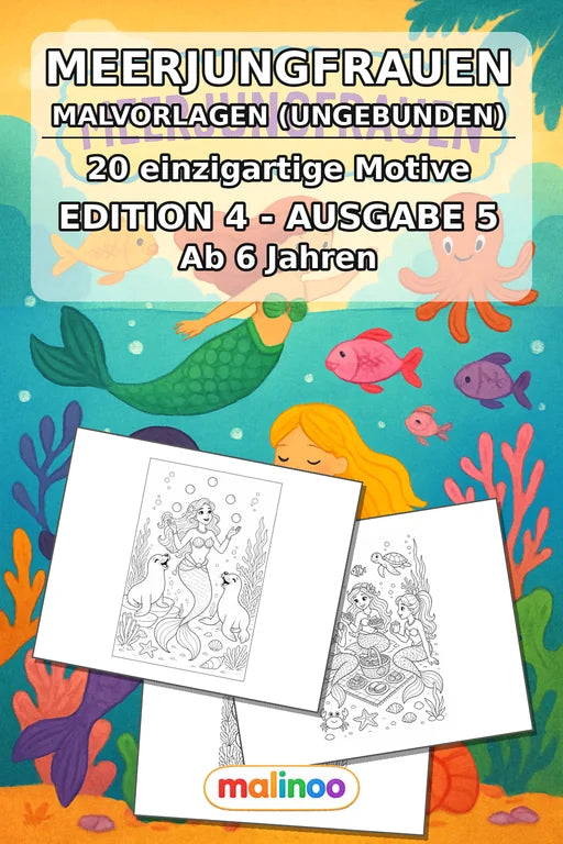 Meerjungfrauen Malbuch 20 Ausmalbilder gedruckt+lose – Cover