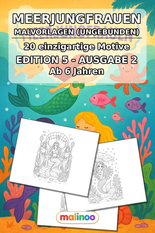 Meerjungfrauen Malbuch 20 Ausmalbilder gedruckt+lose – Cover