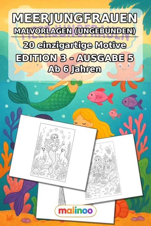 Meerjungfrauen Malbuch 20 Ausmalbilder gedruckt+lose – Cover