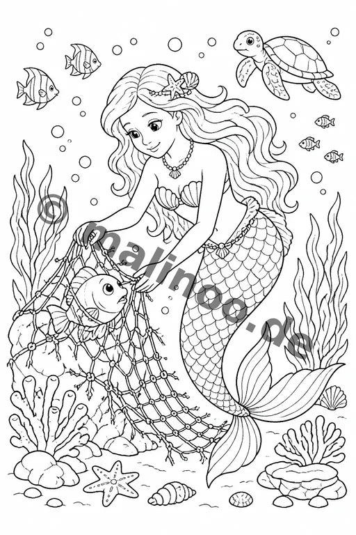 Meerjungfrauen Malbuch 20 Ausmalbilder gedruckt+lose – Vorschaubild 5