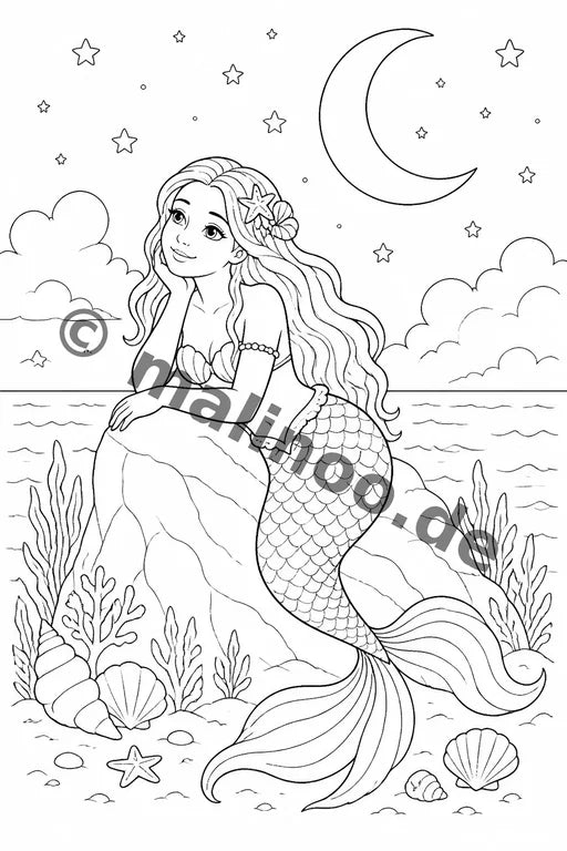 Meerjungfrauen Malbuch 50 Ausmalbilder PDF Download – Vorschaubild 2