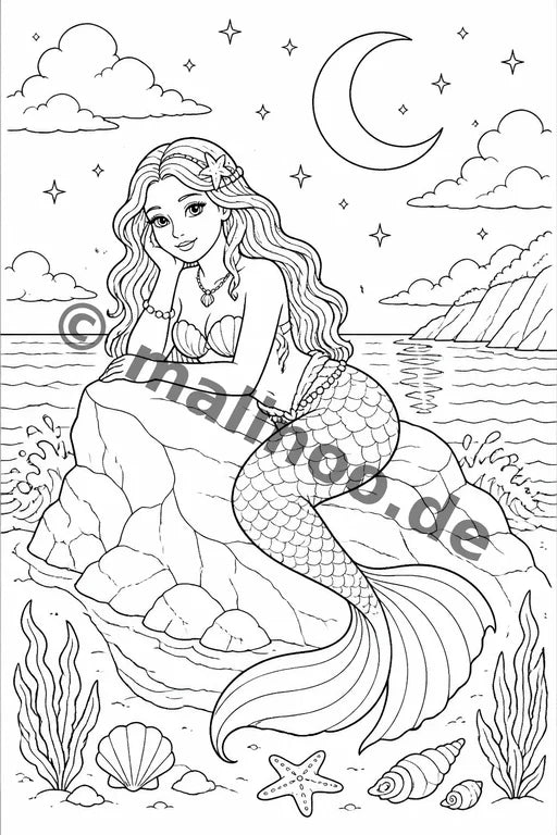 Meerjungfrauen Malbuch 50 Ausmalbilder PDF Download – Vorschaubild 2