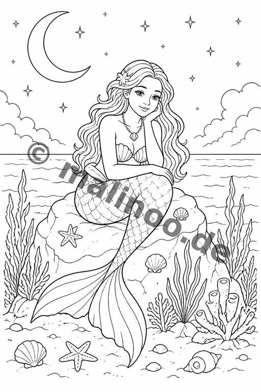Meerjungfrauen Malbuch 50 Ausmalbilder PDF Download – Vorschaubild 2