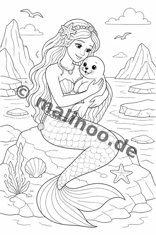 Meerjungfrauen Malbuch 50 Ausmalbilder PDF Download – Vorschaubild 3