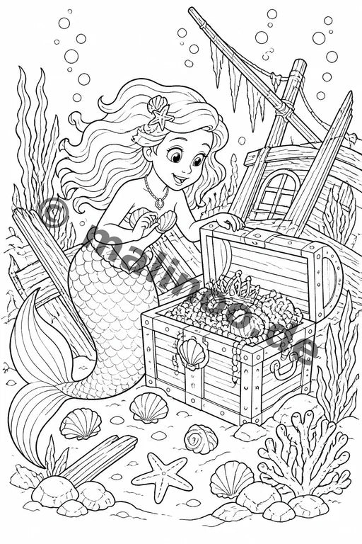 Meerjungfrauen Malbuch 50 Ausmalbilder PDF Download – Vorschaubild 4