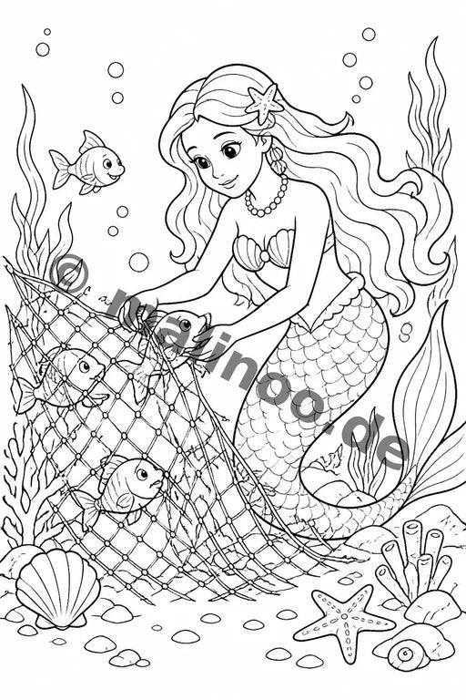 Meerjungfrauen Malbuch 50 Ausmalbilder gedruckt+gebunden – Vorschaubild 5