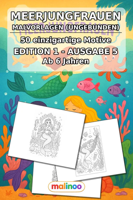 Meerjungfrauen Malbuch 50 Ausmalbilder gedruckt+lose – Cover