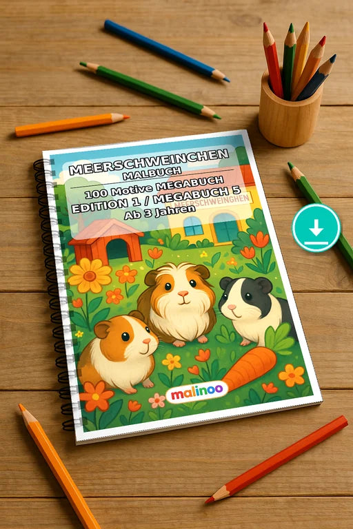 Meerschweinchen Malbuch 100 Ausmalbilder PDF Download – Mockup-Ansicht