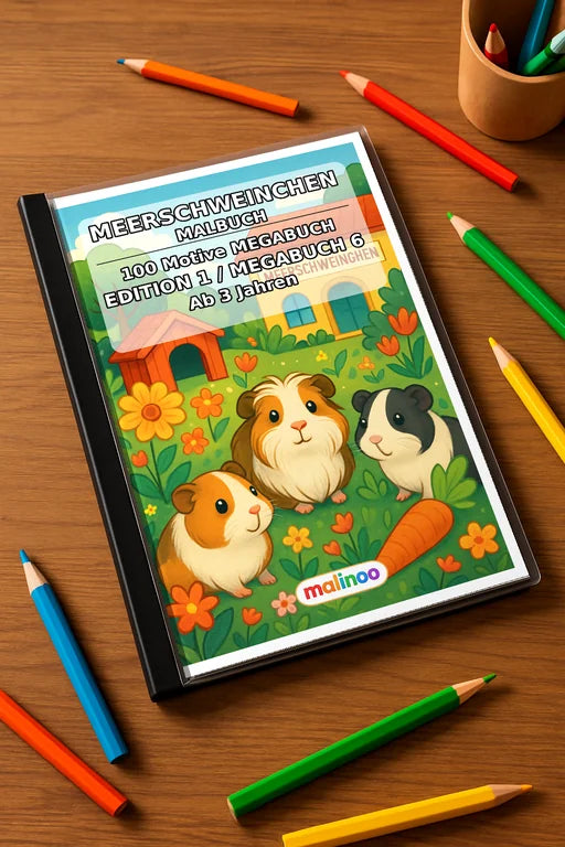 Meerschweinchen Malbuch 100 Ausmalbilder gedruckt+gebunden – Mockup-Ansicht