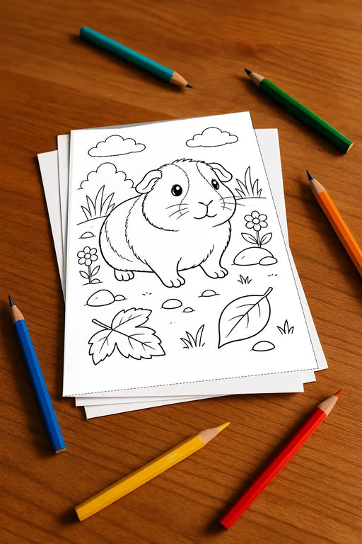 Meerschweinchen Malbuch 100 Ausmalbilder gedruckt+lose – Mockup-Ansicht