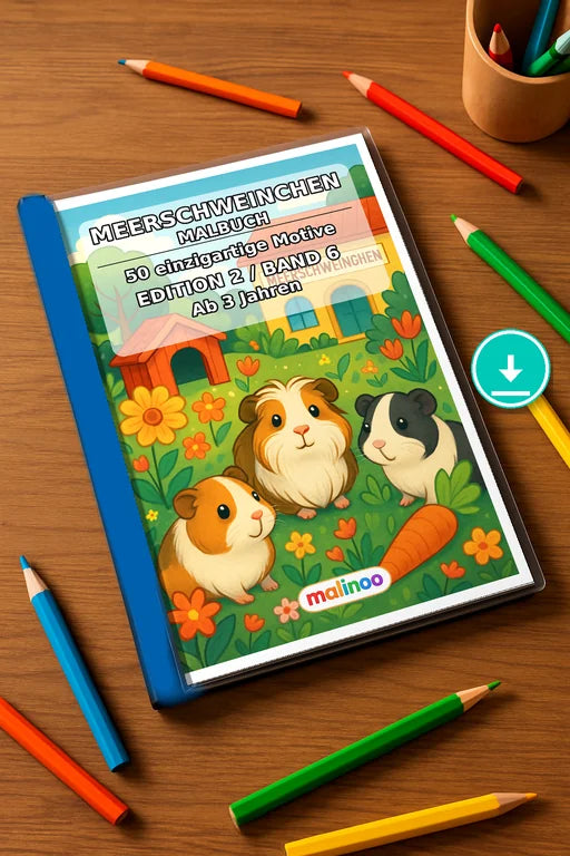 Meerschweinchen Malbuch 50 Ausmalbilder PDF Download – Mockup-Ansicht