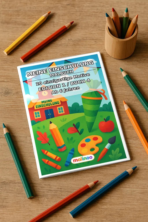 Meine Einschulung Malbuch 20 Ausmalbilder gedruckt+gebunden – Mockup-Ansicht