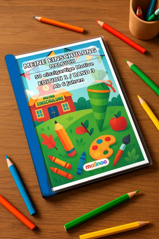 Meine Einschulung Malbuch 50 Ausmalbilder gedruckt+gebunden – Mockup-Ansicht